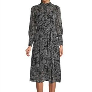 Calvin Klein maxi dress black size 14 ruffled neck Gold Button